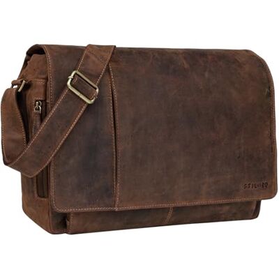 STILORD Vintage bolsa tiracolo de pele para homem mulher mala para portátil 15,6 polegadas grande bolsa de couro genuíno de búfalo para universidade trabalho, Calais Castanho, Mala de ombro STILORD Vintage bolsa tiracolo de pele para homem mulher mala para portátil 15,6 polegadas grande bolsa de couro genuíno de búfalo para universidade trabalho, Calais Castanho, Mala de ombro