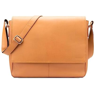 LEABAGS Mala de tiracolo para homens e mulheres mala de mensageiro com alça bolsa de couro genuíno para portátil de 15" mala de ombro mala de trabalho mala de transporte, Bege LEABAGS Mala de tiracolo para homens e mulheres mala de mensageiro com alça bolsa de couro genuíno para portátil de 15" mala de ombro mala de trabalho mala de transporte, Bege