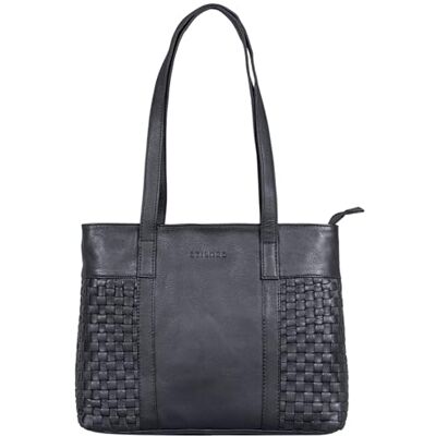 STILORD " única mala de pele mulher Shopper Bag com ótica trançada vintage Tote Bag grande universidade trabalho compras mala de mão couro autêntico cor: preto STILORD " única mala de pele mulher Shopper Bag com ótica trançada vintage Tote Bag grande universidade trabalho compras mala de mão couro autêntico cor: preto