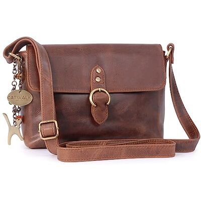 Catwalk Collection Handbags Bolsa de Ombro de Couro para Mulher Bolsa Pequena com Alça Cruzada Bolsa com Alça Ajustável Freya, Castanho Catwalk Collection Handbags Bolsa de Ombro de Couro para Mulher Bolsa Pequena com Alça Cruzada Bolsa com Alça Ajustável Freya, Castanho