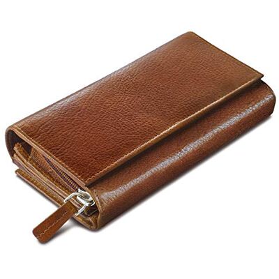 ROYALZ '' Carteira de couro para mulher XXL, com grande bolso e muitos compartimentos, carteira com bloqueador RFID, porta-moedas de formato paisagem, Vintage ROYALZ '' Carteira de couro para mulher XXL, com grande bolso e muitos compartimentos, carteira com bloqueador RFID, porta-moedas de formato paisagem, Vintage
