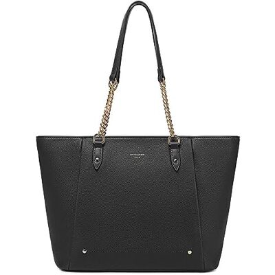 David Jones – Bolsa de mão para mulher – Bolsa grande para compras A4 com grande capacidade de pele sintética flexível – Bolsa de compras com alças longas Tote Bag Elegant City, Preto, Tamanho único David Jones – Bolsa de mão para mulher – Bolsa grande para compras A4 com grande capacidade de pele sintética flexível – Bolsa de compras com alças longas Tote Bag Elegant City, Preto, Tamanho único