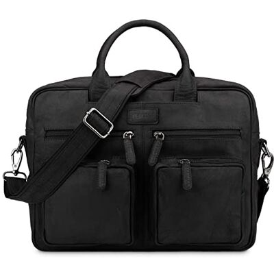 LEABAGS Mala para homens e mulheres Bolsa portátil de couro genuíno de 15" Mala de ombro com alça Mala de mensageiro, mala de trabalho, mala de professor, preto natural LEABAGS Mala para homens e mulheres Bolsa portátil de couro genuíno de 15" Mala de ombro com alça Mala de mensageiro, mala de trabalho, mala de professor, preto natural