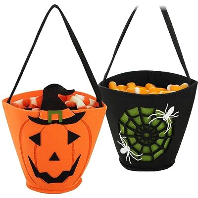 com-four ® 2X Saco de Halloween, saco para apanhar doces saco de recolha feito de feltro saco de presente com motivos assustadores para crianças com-four ® 2X Saco de Halloween, saco para apanhar doces saco de recolha feito de feltro saco de presente com motivos assustadores para crianças