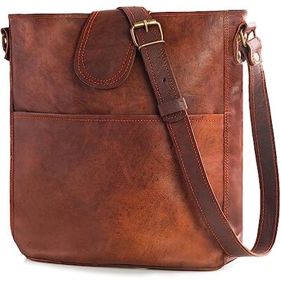 LEABAGS Bolsa de couro para mulher bolsa de ombro de couro genuíno trabalho, universidade, escola e tempo livre, tamanho M (24 x 23 x 6 cm) castanho claro natural LEABAGS Bolsa de couro para mulher bolsa de ombro de couro genuíno trabalho, universidade, escola e tempo livre, tamanho M (24 x 23 x 6 cm) castanho claro natural