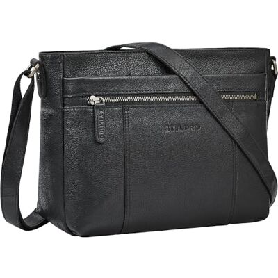 STILORD "Bianca médio bolsa de couro mulher vintage bolsa de ombro pele genuína mala de ombro cruzada malas senhoras mala de mão com fecho de correr e alça ajustável cor: preto, Preto STILORD "Bianca médio bolsa de couro mulher vintage bolsa de ombro pele genuína mala de ombro cruzada malas senhoras mala de mão com fecho de correr e alça ajustável cor: preto, Preto