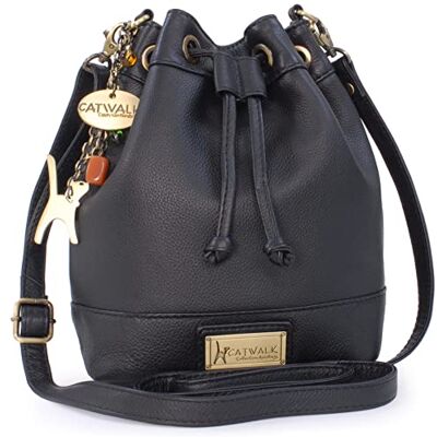 Catwalk Collection Handbags Bolsa de tiracolo pequena de pele Bolsa saco de mulher com cordão Bolsa bomboneira de verão Rochelle, Preto, S Catwalk Collection Handbags Bolsa de tiracolo pequena de pele Bolsa saco de mulher com cordão Bolsa bomboneira de verão Rochelle, Preto, S