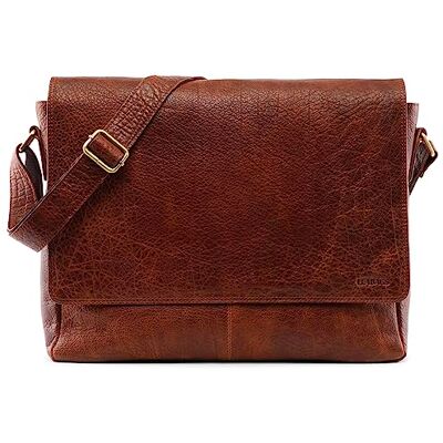 LEABAGS Mala de tiracolo para homens e mulheres mala de mensageiro com alça bolsa de couro genuíno para portátil de 15" mala de ombro mala de trabalho mala de transporte, Cinnamon, Tamanho LEABAGS Mala de tiracolo para homens e mulheres mala de mensageiro com alça bolsa de couro genuíno para portátil de 15" mala de ombro mala de trabalho mala de transporte, Cinnamon, Tamanho