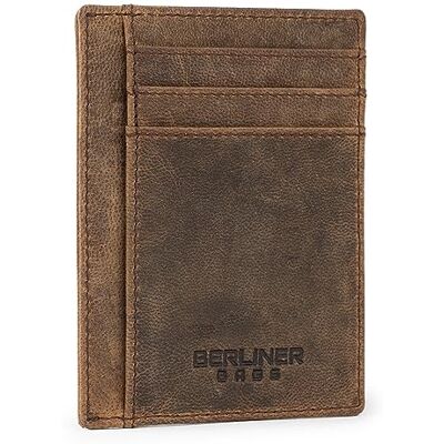 Berliner Bags Karl Porta-cartões de couro autêntico com proteção RFID e janela para DNI, design slim com bolso central e caixa de presente – Marrom Berliner Bags Karl Porta-cartões de couro autêntico com proteção RFID e janela para DNI, design slim com bolso central e caixa de presente – Marrom