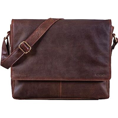LEABAGS Bolsa de tiracolo para homens e mulheres mala de mensageiro com alça bolsa de couro genuíno para portátil de 15" mala de ombro mala de trabalho bolsa de transporte útil LEABAGS Bolsa de tiracolo para homens e mulheres mala de mensageiro com alça bolsa de couro genuíno para portátil de 15" mala de ombro mala de trabalho bolsa de transporte útil