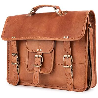Berliner Bags Mala de ombro Berlin em couro para homem, mala portátil Castanho pele curtida em forma de legumes, feito à mão, compartimento reforçado para computador, fixação para mala, retro Berliner Bags Mala de ombro Berlin em couro para homem, mala portátil Castanho pele curtida em forma de legumes, feito à mão, compartimento reforçado para computador, fixação para mala, retro