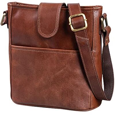 LEABAGS Bolsa de couro para mulher bolsa de ombro de couro genuíno trabalho, universidade, escola e tempo livre, tamanho M (24 x 23 x 3 cm) Vintage Cognac LEABAGS Bolsa de couro para mulher bolsa de ombro de couro genuíno trabalho, universidade, escola e tempo livre, tamanho M (24 x 23 x 3 cm) Vintage Cognac