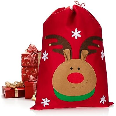 com-four ® Saco de presente XL com motivo de rena, bolsa de pai natal Bolsa de Natal bolsa de presente para disfarce de pai Natal e decoração de Natal com-four ® Saco de presente XL com motivo de rena, bolsa de pai natal Bolsa de Natal bolsa de presente para disfarce de pai Natal e decoração de Natal
