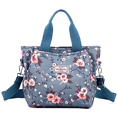 NICOLE & DORIS Bolsa Tote mulher grande mala de mão estampada mala tiracolo de bolso múltipla mala de ombro casual mala Shopper, Flor azul claro, L, Elegante NICOLE & DORIS Bolsa Tote mulher grande mala de mão estampada mala tiracolo de bolso múltipla mala de ombro casual mala Shopper, Flor azul claro, L, Elegante