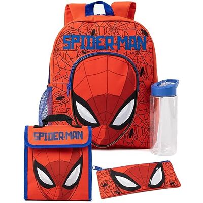 Marvel Spider-Man Conjunto de mochila infantil Conjunto de mochila vermelha de 4 peças com bolsa escolar, estojo, lancheira e garrafa de água, pacote completo para combinar com o Homem-Aranha Presentes de Marvel Spider-Man Conjunto de mochila infantil Conjunto de mochila vermelha de 4 peças com bolsa escolar, estojo, lancheira e garrafa de água, pacote completo para combinar com o Homem-Aranha Presentes de