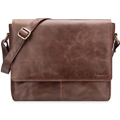 LEABAGS Bolsa de tiracolo para homens e mulheres bolsa para computador portátil de couro autêntico de 14" Mala de mensageiro com alça mala de ombro mala de mão de trabalho, Tamanho único LEABAGS Bolsa de tiracolo para homens e mulheres bolsa para computador portátil de couro autêntico de 14" Mala de mensageiro com alça mala de ombro mala de mão de trabalho, Tamanho único