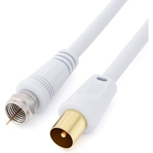 Keple Conector F Macho Plug Coaxial Aéreo para RF M-Macho Cabo para Satélite Sat Freesat Sky Virgin BT TV HDTV DVB DVD Rádio/Coax de Antena Cabo de Banda Larga – 0.5 m Branco Keple Conector F Macho Plug Coaxial Aéreo para RF M-Macho Cabo para Satélite Sat Freesat Sky Virgin BT TV HDTV DVB DVD Rádio/Coax de Antena Cabo de Banda Larga – 0.5 m Branco