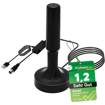 Anadol AXRED Magnes Antena DVBT2 com amplificador 30dBi para interiores e exteriores, receptores de TV DVB-T DVB-T2 Anadol AXRED Magnes Antena DVBT2 com amplificador 30dBi para interiores e exteriores, receptores de TV DVB-T DVB-T2