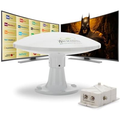 Moscatelli Antena TV Omnidirecional TDT DVB-T/T2 exterior para autocaravana filtro integrado LTE 4G 12v-24v-220v impermeável, proteção anti-UV kit completo de cabos e amplificador potente Moscatelli Antena TV Omnidirecional TDT DVB-T/T2 exterior para autocaravana filtro integrado LTE 4G 12v-24v-220v impermeável, proteção anti-UV kit completo de cabos e amplificador potente