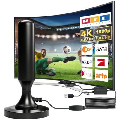 nplaseta Antena TDT DVB-T2 com amplificador potente, antena TV interior exterior com base magnética, 4K Full HD recepção sem parabólica, cabo 5 m compatível com recetor DVB-T e DVB-T2 nplaseta Antena TDT DVB-T2 com amplificador potente, antena TV interior exterior com base magnética, 4K Full HD recepção sem parabólica, cabo 5 m compatível com recetor DVB-T e DVB-T2