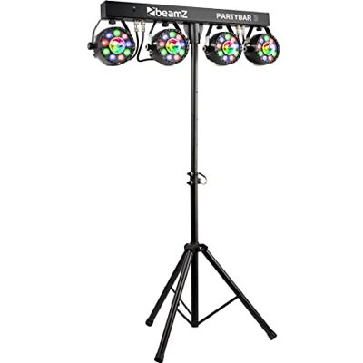 Beamz Sistema de luzes DJ controlado por música ou autónomo, DMX, 4 pars RGB com Magic Balls acessório de discoteca (projetor laser para discoteca LED, RGB, 8 canais). Suporte luzes disco Focos PAR y Derby, trípode incluido, control DMX, perfecto para e Beamz Sistema de luzes DJ controlado por música ou autónomo, DMX, 4 pars RGB com Magic Balls acessório de discoteca (projetor laser para discoteca LED, RGB, 8 canais). Suporte luzes disco Focos PAR y Derby, trípode incluido, control DMX, perfecto para e