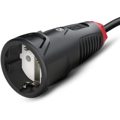 PCE Taurus2 Acoplamento de borracha Schuko 250 V 16A IP20 preto Conector Schuko de proteção de contacto para cabos e extensões, robusto e seguro para instalações elétricas PCE Taurus2 Acoplamento de borracha Schuko 250 V 16A IP20 preto Conector Schuko de proteção de contacto para cabos e extensões, robusto e seguro para instalações elétricas