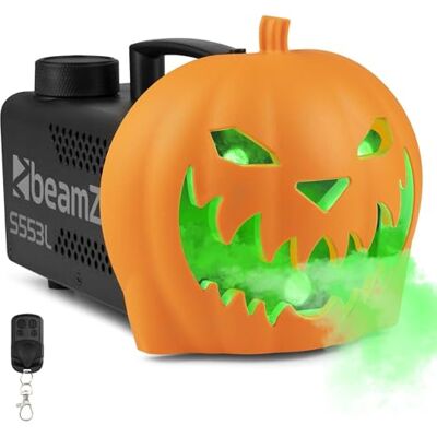 Beamz Máquina de fumo Halloween 550 W abóbora removível com luz LED RGB Máquina de fumo com abóbora removível, 550 W, LED RGB multicolorido, som integrado, controlo remoto e depósito de 250 ml Beamz Máquina de fumo Halloween 550 W abóbora removível com luz LED RGB Máquina de fumo com abóbora removível, 550 W, LED RGB multicolorido, som integrado, controlo remoto e depósito de 250 ml