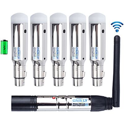 CHINLY DMX512 2,4 G ISM 1 transmissor e 5 receptores sem fios bateria integrada recarregável para luzes LED de festa de DJ Stage Bar CHINLY DMX512 2,4 G ISM 1 transmissor e 5 receptores sem fios bateria integrada recarregável para luzes LED de festa de DJ Stage Bar
