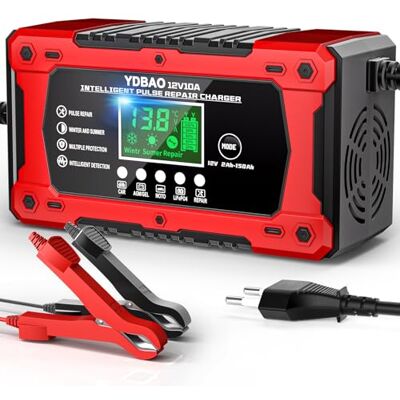 YDBAO Carregador de baterias carro 12 V 10 A para automóvel, moto, camião, AGM, gel, LA Reparación por pulsos,Múltiples Protecciones,Pantalla LCD,Monitorización en Tiempo Real,Para Coches, Motos, SUV YDBAO Carregador de baterias carro 12 V 10 A para automóvel, moto, camião, AGM, gel, LA Reparación por pulsos,Múltiples Protecciones,Pantalla LCD,Monitorización en Tiempo Real,Para Coches, Motos, SUV