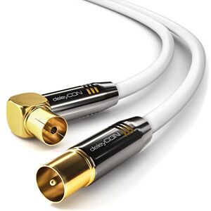 deleyCON 7,5 m Cabo de antena TV 4K 4K Ultra HD Full HD HDTV 1 x codado cabo coaxial conector IEC (reto) para tomada IEC (90 °) conectores metálicos branco deleyCON 7,5 m Cabo de antena TV 4K 4K Ultra HD Full HD HDTV 1 x codado cabo coaxial conector IEC (reto) para tomada IEC (90 °) conectores metálicos branco