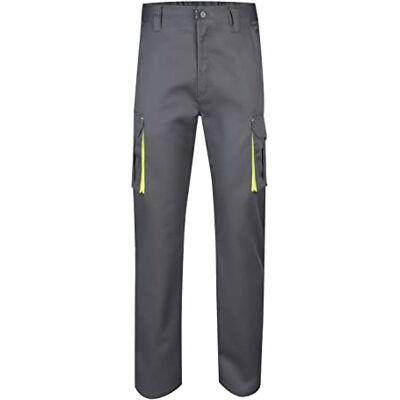 VELILLA 103008S; Calças elásticas bicolor multibolsos; cor cinzento e amarelo fluorescente; tamanho 40 VELILLA 103008S; Calças elásticas bicolor multibolsos; cor cinzento e amarelo fluorescente; tamanho 40