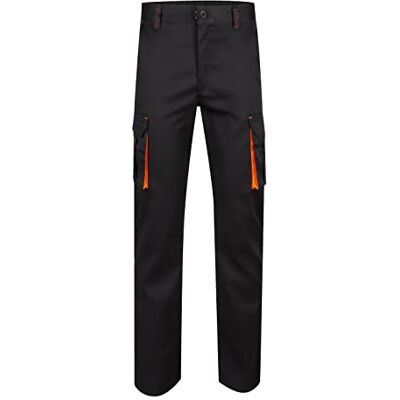 VELILLA ; Calças elásticas bicolor multibolsos; cor preto e laranja fluorescente; tamanho 38 VELILLA ; Calças elásticas bicolor multibolsos; cor preto e laranja fluorescente; tamanho 38