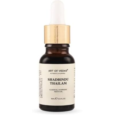 ART Shadbindu Thailam 15 ml Óleo Nasya ayurvédico tradicional, base de óleo de sésamo prensado a frio Para dinacharya diária, ioga e cuidados pessoais ART Shadbindu Thailam 15 ml Óleo Nasya ayurvédico tradicional, base de óleo de sésamo prensado a frio Para dinacharya diária, ioga e cuidados pessoais