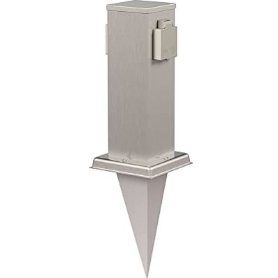ledscom.de Polly Pilar de tomada de jardim com piqueta de terra para exteriores, IP44, 2 ganchos, aço inoxidável, quadrado, 27 cm ledscom.de Polly Pilar de tomada de jardim com piqueta de terra para exteriores, IP44, 2 ganchos, aço inoxidável, quadrado, 27 cm