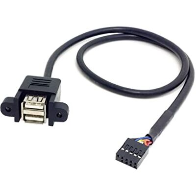 chenyang Cabo com 2 conectores USB 2.0 A fêmea na cabeça de 9 pinos de placa-mãe, com orifícios para aparafusar, 50 cm chenyang Cabo com 2 conectores USB 2.0 A fêmea na cabeça de 9 pinos de placa-mãe, com orifícios para aparafusar, 50 cm
