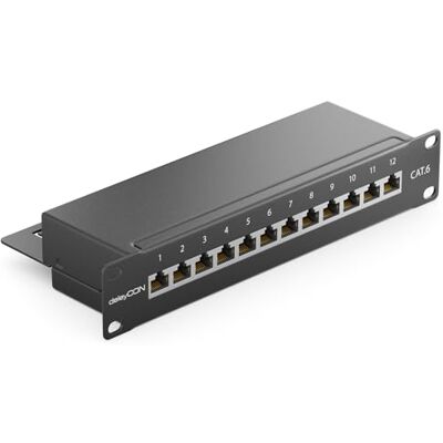 deleyCON Painel de Correção CAT6 12 Portas 10" Polegadas de Escritório Montagem em Rack Montagem de Servidor 12x RJ45 Blindado TIA568A TIA568B Preto deleyCON Painel de Correção CAT6 12 Portas 10" Polegadas de Escritório Montagem em Rack Montagem de Servidor 12x RJ45 Blindado TIA568A TIA568B Preto