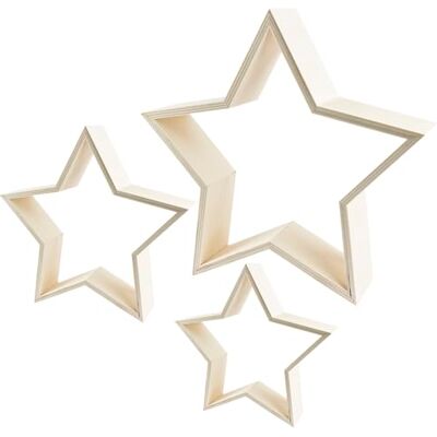 Ideen mit Herz Estrelas, moldura de madeira, em três tamanhos diferentes, 3 unidades Ideen mit Herz Estrelas, moldura de madeira, em três tamanhos diferentes, 3 unidades