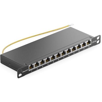 deleyCON Painel de conexão Cat 6a 0,5 U mini 12 portas para mesa de mesa de 10 polegadas RJ45 Blindado TIA568A TIA568B preto deleyCON Painel de conexão Cat 6a 0,5 U mini 12 portas para mesa de mesa de 10 polegadas RJ45 Blindado TIA568A TIA568B preto