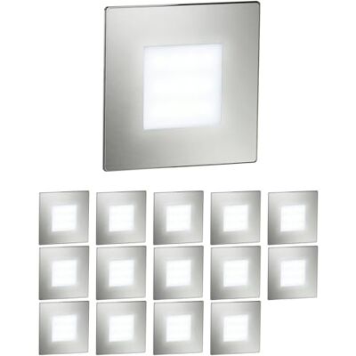 ledscom.de Luminária LED para escadas/embutida na parede FEX, 15 unidades, para interior e exterior, retangular, aço inoxidável, 85 x 85 mm, branco frio ledscom.de Luminária LED para escadas/embutida na parede FEX, 15 unidades, para interior e exterior, retangular, aço inoxidável, 85 x 85 mm, branco frio
