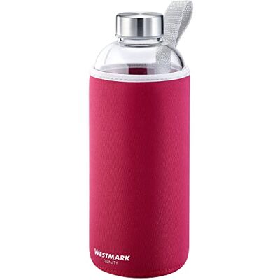 Westmark Garrafa para beber, de vidro com impressão, Incl. Capa protetora, 1000 ml, vidro/silicone/borracha, sem BPA, viva, vermelho/prata/transparente, Westmark Garrafa para beber, de vidro com impressão, Incl. Capa protetora, 1000 ml, vidro/silicone/borracha, sem BPA, viva, vermelho/prata/transparente,