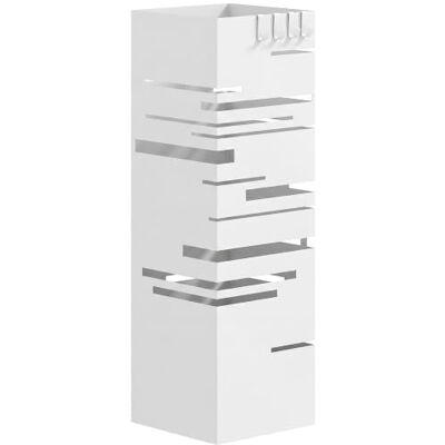 HOMCOM Guarda-chuva metálico com 4 ganchos, 15,5 x 15,5 x 49 cm, branco Suporte de guarda-chuva, bandeja de gotejamento removível, para entrada, escritório HOMCOM Guarda-chuva metálico com 4 ganchos, 15,5 x 15,5 x 49 cm, branco Suporte de guarda-chuva, bandeja de gotejamento removível, para entrada, escritório