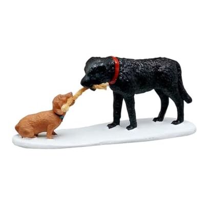 Lemax Personagens de cães jogando "Quem puxa quem?" em resina H3,6 x 8,2 x 2,8 cm Lemax Personagens de cães jogando "Quem puxa quem?" em resina H3,6 x 8,2 x 2,8 cm