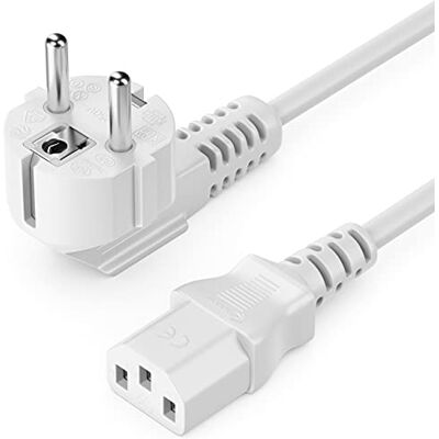 deleyCON 5 m Cabo de alimentação à prova de choques com tomada tipo F (CEE 7/7) em ângulo de 90° a conexão de entrada C13 para computador, PC, monitor, impressora e projetor branco deleyCON 5 m Cabo de alimentação à prova de choques com tomada tipo F (CEE 7/7) em ângulo de 90° a conexão de entrada C13 para computador, PC, monitor, impressora e projetor branco