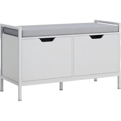 HOMCOM Banco sapato com assento almofada removível 84 x 35 x 50 cm branco Armário de sapato, para 4 pares de sapatos, para entrada de entrada para sala de estar corredor HOMCOM Banco sapato com assento almofada removível 84 x 35 x 50 cm branco Armário de sapato, para 4 pares de sapatos, para entrada de entrada para sala de estar corredor