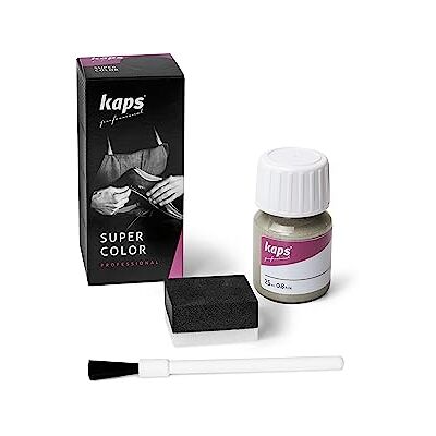 Kaps Conjunto de tinta para sapatos e bolsas de couro e têxtil com esponja e pincel, super cor, 70 cores (404 platina) Kaps Conjunto de tinta para sapatos e bolsas de couro e têxtil com esponja e pincel, super cor, 70 cores (404 platina)