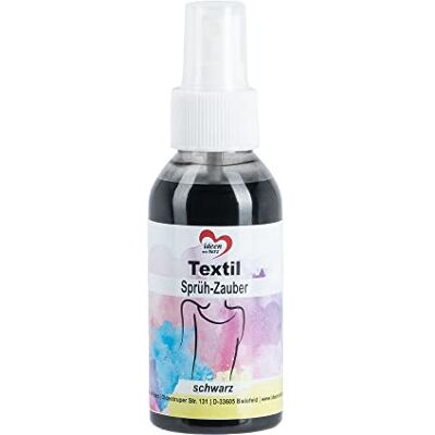 Ideen mit Herz Tinta em aerossol têxtil mágico/têxtil de 100 ml, cor preta Cores altamente pigmentadas com o mais alto brilho para têxteis claros, à base de água Ideen mit Herz Tinta em aerossol têxtil mágico/têxtil de 100 ml, cor preta Cores altamente pigmentadas com o mais alto brilho para têxteis claros, à base de água