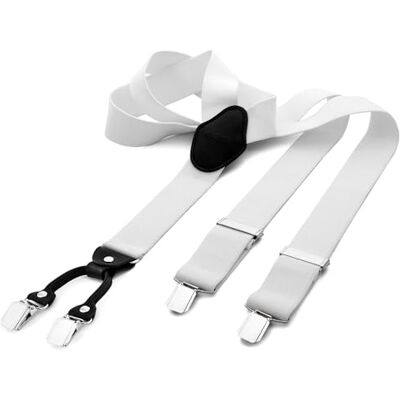 DonDon Suspensórios para homem largos 3,5 cm com 4 clipes extra fortes suspensórios para calças homem, Branco, Tamanho único DonDon Suspensórios para homem largos 3,5 cm com 4 clipes extra fortes suspensórios para calças homem, Branco, Tamanho único