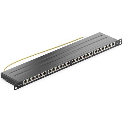 deleyCON Painel de conexão Cat 6 0,5 U mini 24 portas para mesa de mesa de 19 polegadas RJ45 Blindado TIA568A TIA568B preto deleyCON Painel de conexão Cat 6 0,5 U mini 24 portas para mesa de mesa de 19 polegadas RJ45 Blindado TIA568A TIA568B preto