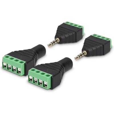 kwmobile 2 x adaptador jack de 3,5 mm conector para cabo de áudio de 4 pinos pacote de bloco de terminais conectores de cabos com parafuso kwmobile 2 x adaptador jack de 3,5 mm conector para cabo de áudio de 4 pinos pacote de bloco de terminais conectores de cabos com parafuso
