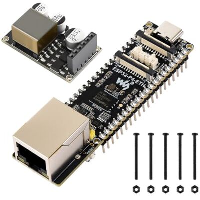Waveshare ESP32-P4-ETH High-Performance Development Board, based on ESP32-P4, com 100 Mbps RJ45 Ethernet Port, com Pin Headers Pre-Solder, Bundle com um módulo PoE, 3 itens Waveshare ESP32-P4-ETH High-Performance Development Board, based on ESP32-P4, com 100 Mbps RJ45 Ethernet Port, com Pin Headers Pre-Solder, Bundle com um módulo PoE, 3 itens